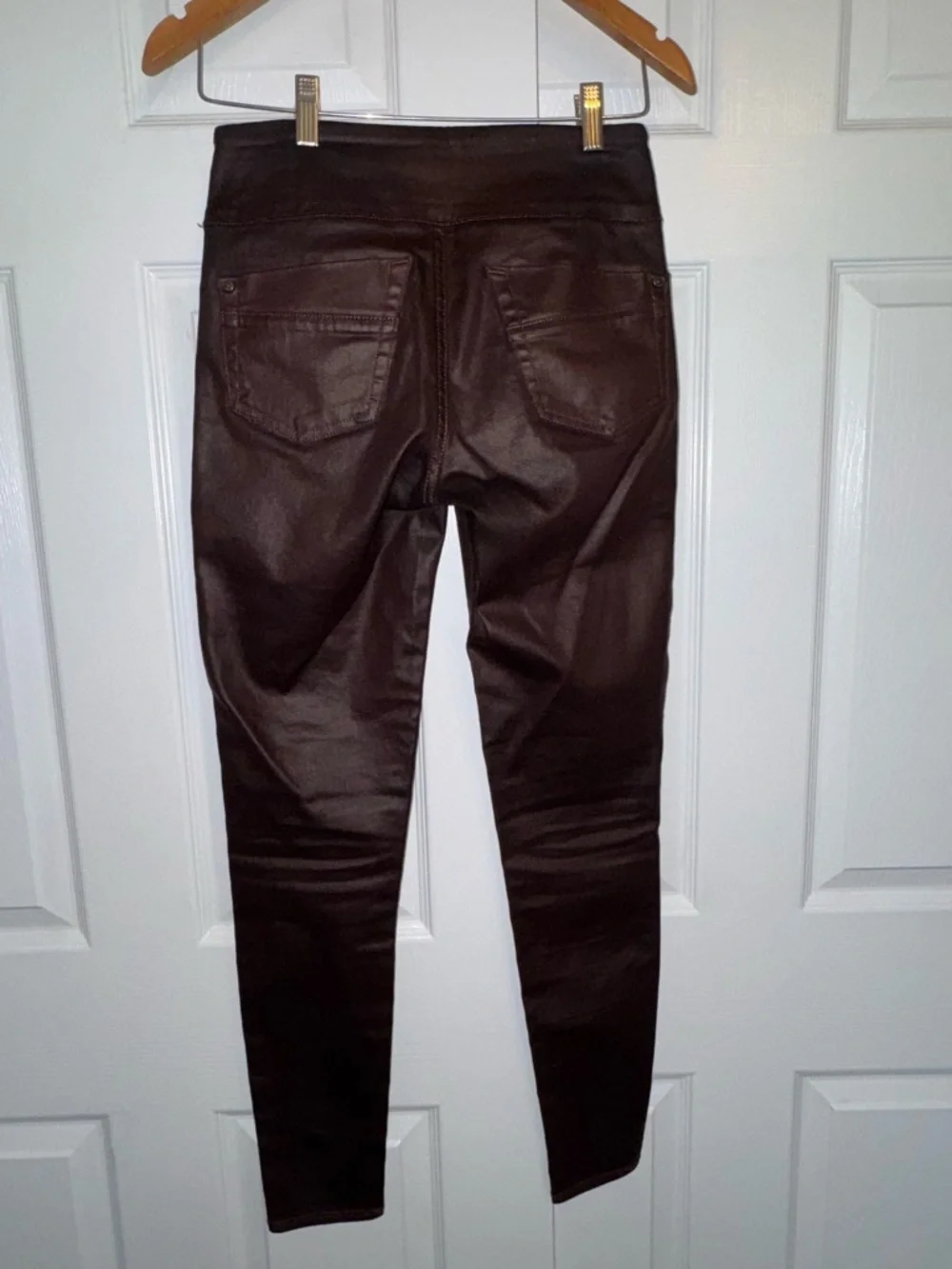 Rock & Republic Coated Skinny Jeans Brown Faux Leather Look Size 2